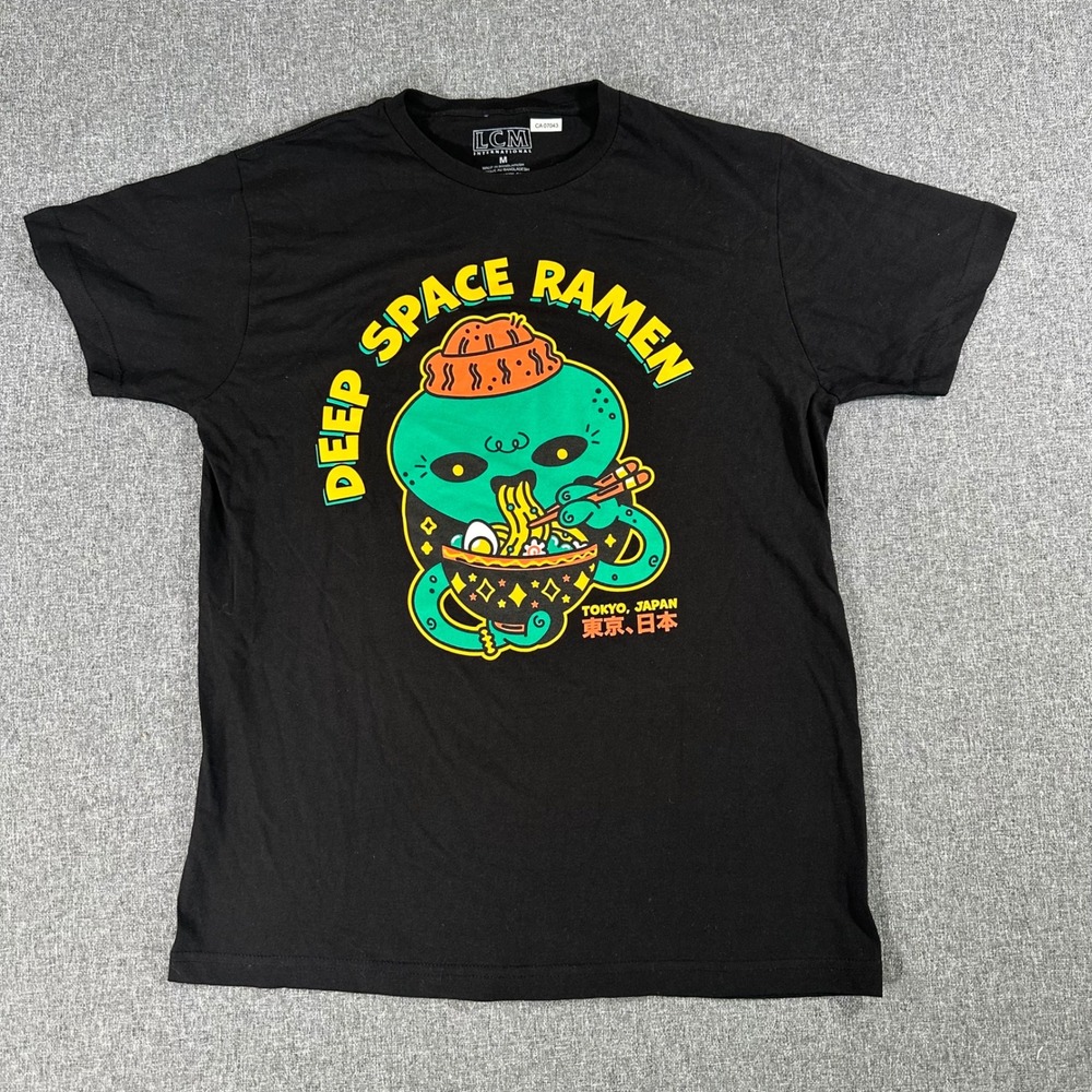 LCM Deep Space Ramen Alien Tokyo Japan Black Graphic Tee Shirt Mens Medium M